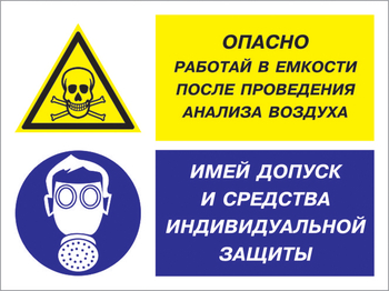 Кз 90 опасно - работай в емкости после проведения анализа воздуха. имей допуск и средства индивидуальной защиты. (пленка, 600х400 мм) - Знаки безопасности - Комбинированные знаки безопасности - Магазин охраны труда ohranatruda-shop.ru