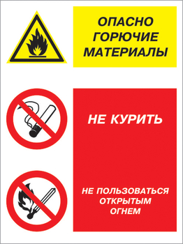 Кз 10 опасно горючие материалы - не курить и не пользоваться открытым огнем. (пластик, 400х600 мм) - Знаки безопасности - Комбинированные знаки безопасности - Магазин охраны труда ohranatruda-shop.ru