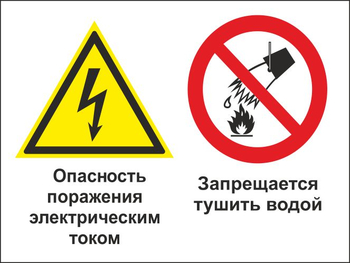 Кз 95 опасность поражения электрическим током. запрещается тушить водой. (пленка, 600х400 мм) - Знаки безопасности - Комбинированные знаки безопасности - Магазин охраны труда ohranatruda-shop.ru